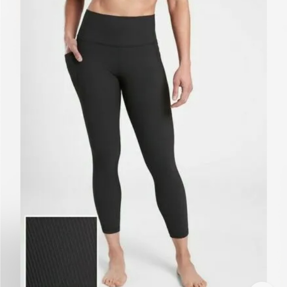 Athleta Salutation Stash Pocket II Rib 7/8 Tight Leggings Black Medium #657530